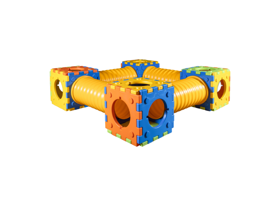 Quadrotto Juego modular compuesto por 4 cubos y 4 túneles.