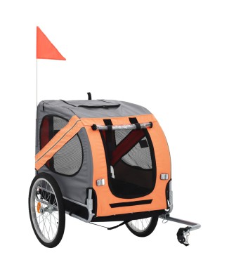 Remolque de bicicleta para perros naranja y gris