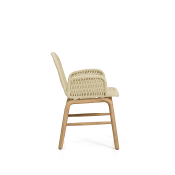 Silla Alipa con reposabrazos de madera maciza de acacia y cuerda color crudo 100% FSC