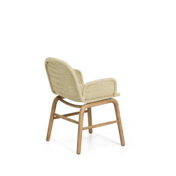 Silla Alipa con reposabrazos de madera maciza de acacia y cuerda color crudo 100% FSC