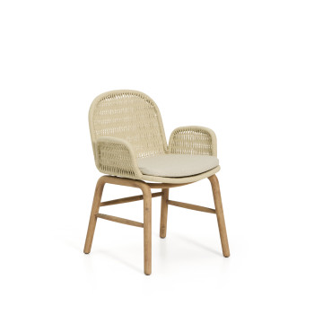 Silla Alipa con reposabrazos de madera maciza de acacia y cuerda color crudo 100% FSC