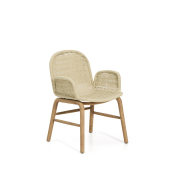 Silla Alipa con reposabrazos de madera maciza de acacia y cuerda color crudo 100% FSC