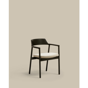 Silla Alocs con funda extraíble, chenilla beige, madera maciza de roble negro FSC Mix Credit