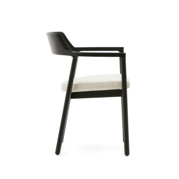Silla Alocs con funda extraíble, chenilla beige, madera maciza de roble negro FSC Mix Credit