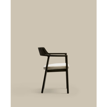 Silla Alocs con funda extraíble, chenilla beige, madera maciza de roble negro FSC Mix Credit
