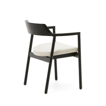 Silla Alocs con funda extraíble, chenilla beige, madera maciza de roble negro FSC Mix Credit