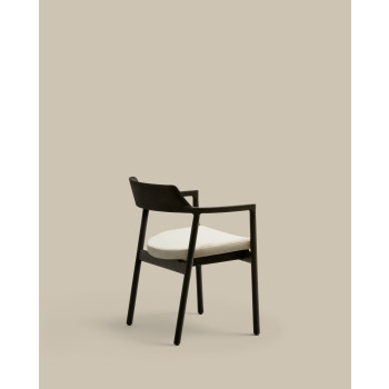 Silla Alocs con funda extraíble, chenilla beige, madera maciza de roble negro FSC Mix Credit