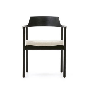 Silla Alocs con funda extraíble, chenilla beige, madera maciza de roble negro FSC Mix Credit