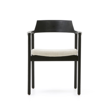 Silla Alocs con funda extraíble, chenilla beige, madera maciza de roble negro FSC Mix Credit