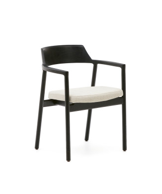 Silla Alocs con funda extraíble, chenilla beige, madera maciza de roble negro FSC Mix Credit