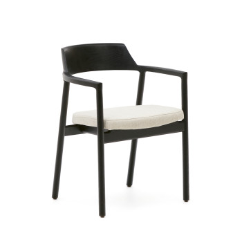 Silla Alocs con funda extraíble, chenilla beige, madera maciza de roble negro FSC Mix Credit