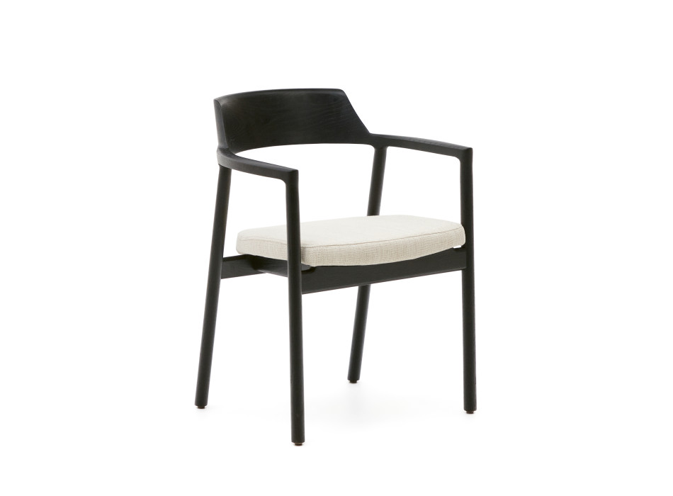 Silla Alocs con funda extraíble, chenilla beige, madera maciza de roble negro FSC Mix Credit