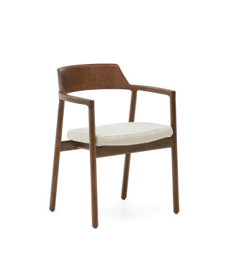 Silla Alocs con funda desenfundable, chenilla beige, madera maciza de roble y nogal, Crédito FSC Mixto