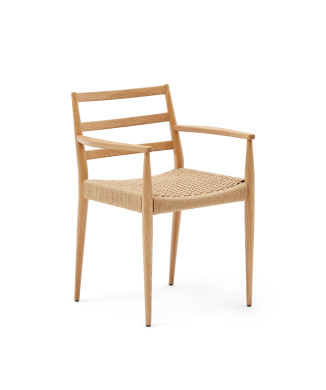 Silla Analy con reposabrazos en roble macizo FSC 100% con acabado natural y asiento de cuerda