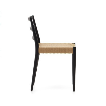 Silla Analy en madera maciza de roble con acabado negro y asiento de cuerda 100% FSC