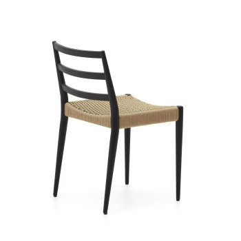 Silla Analy en madera maciza de roble con acabado negro y asiento de cuerda 100% FSC