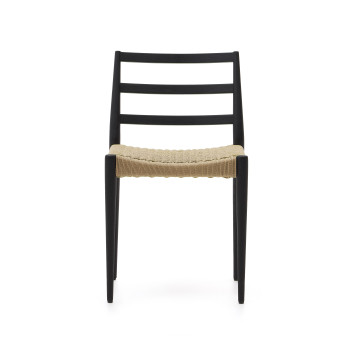 Silla Analy en madera maciza de roble con acabado negro y asiento de cuerda 100% FSC
