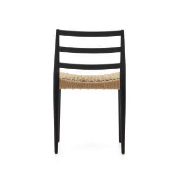 Silla Analy en madera maciza de roble con acabado negro y asiento de cuerda 100% FSC