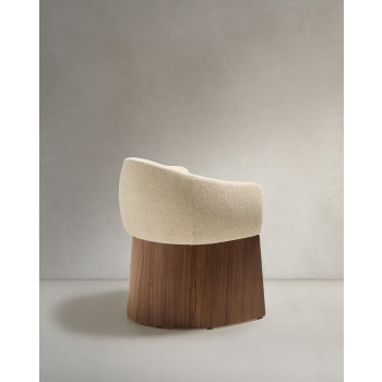 Silla Bosca en chenilla beige y chapa de nogal 100% FSC