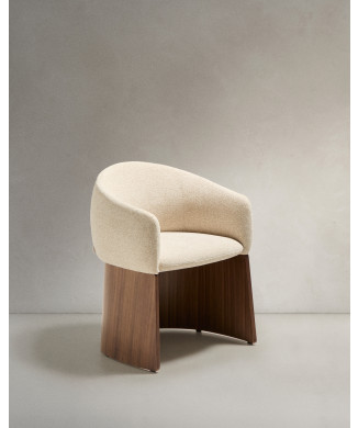 Silla Bosca en chenilla beige y chapa de nogal 100% FSC