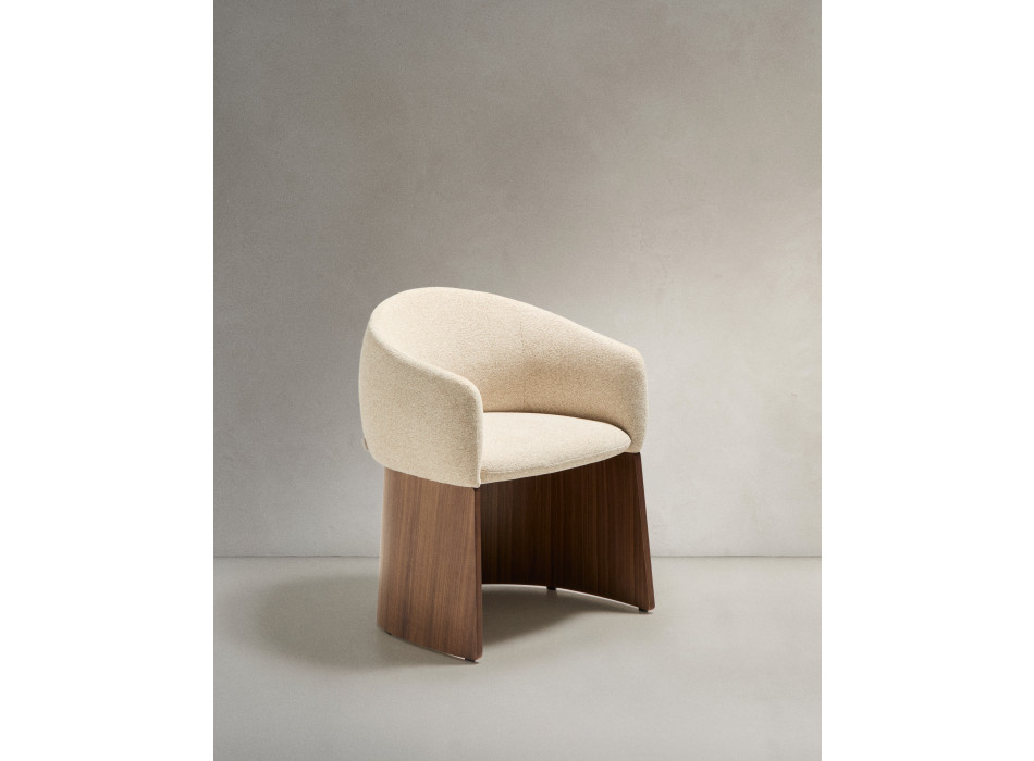 Silla Bosca en chenilla beige y chapa de nogal 100% FSC