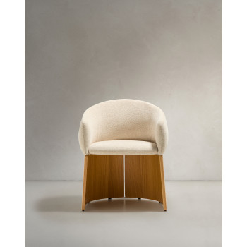 Silla Bosca en chenilla beige y chapa de roble 100% FSC