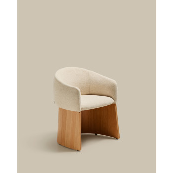 Silla Bosca en chenilla beige y chapa de roble 100% certificada FSC.