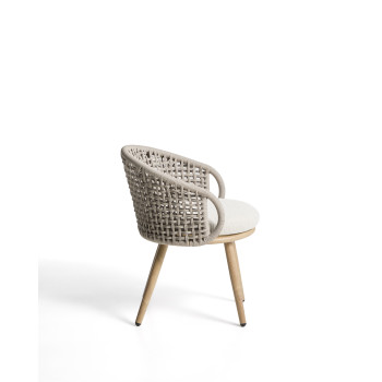 Silla de exterior Lidario en aluminio con efecto madera y cuerda sintética gris paloma.