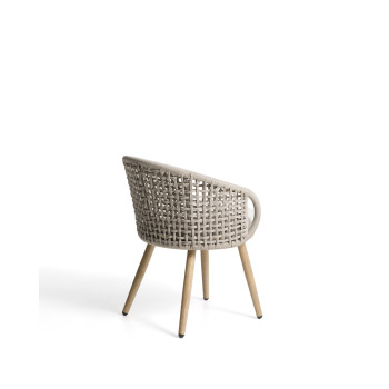Silla de exterior Lidario en aluminio con efecto madera y cuerda sintética gris paloma.