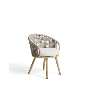 Silla de exterior Lidario en aluminio con efecto madera y cuerda sintética gris paloma.