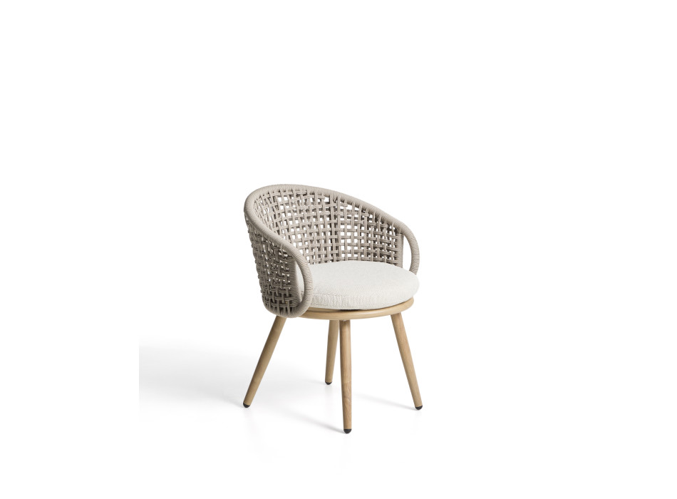 Silla de exterior Lidario en aluminio con efecto madera y cuerda sintética gris paloma.