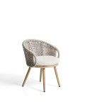 Silla de exterior Lidario en aluminio con efecto madera y cuerda sintética gris paloma.
