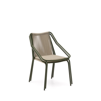 Silla de exterior Zivia en cuerda color crudo y acero galvanizado verde