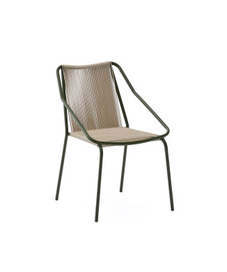 Silla de exterior Zivia en cuerda color crudo y acero galvanizado verde