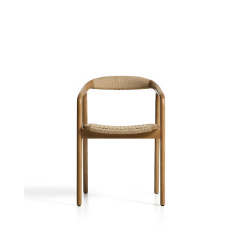 Silla Derile de roble macizo con acabado natural y cordón de papel beige. Certificación FSC Mixta.