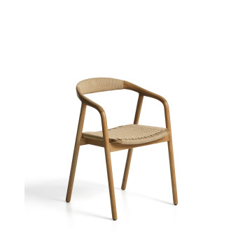 Silla Derile de roble macizo con acabado natural y cordón de papel beige. Certificación FSC Mixta.