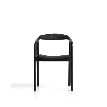 Silla Derile de roble macizo con acabado negro y cordón de papel negro. Certificación FSC Mixta.