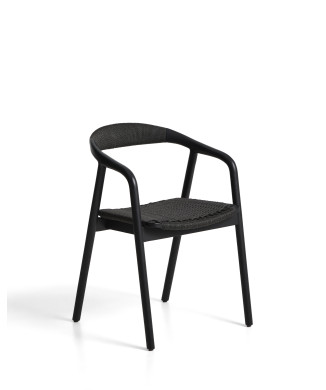 Silla Derile de roble macizo con acabado negro y cordón de papel negro. Certificación FSC Mixta.