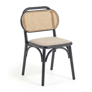 Silla Doriane en madera maciza de olmo lacada en negro y asiento de tela