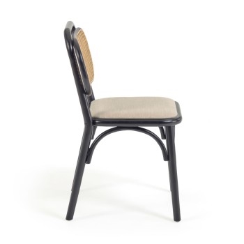 Silla Doriane en madera maciza de olmo lacada en negro y asiento de tela