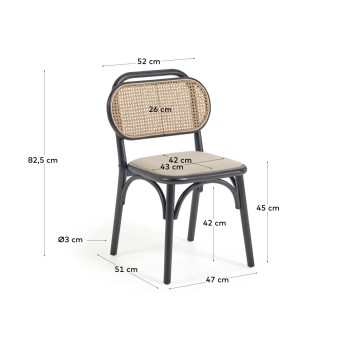 Silla Doriane en madera maciza de olmo lacada en negro y asiento de tela