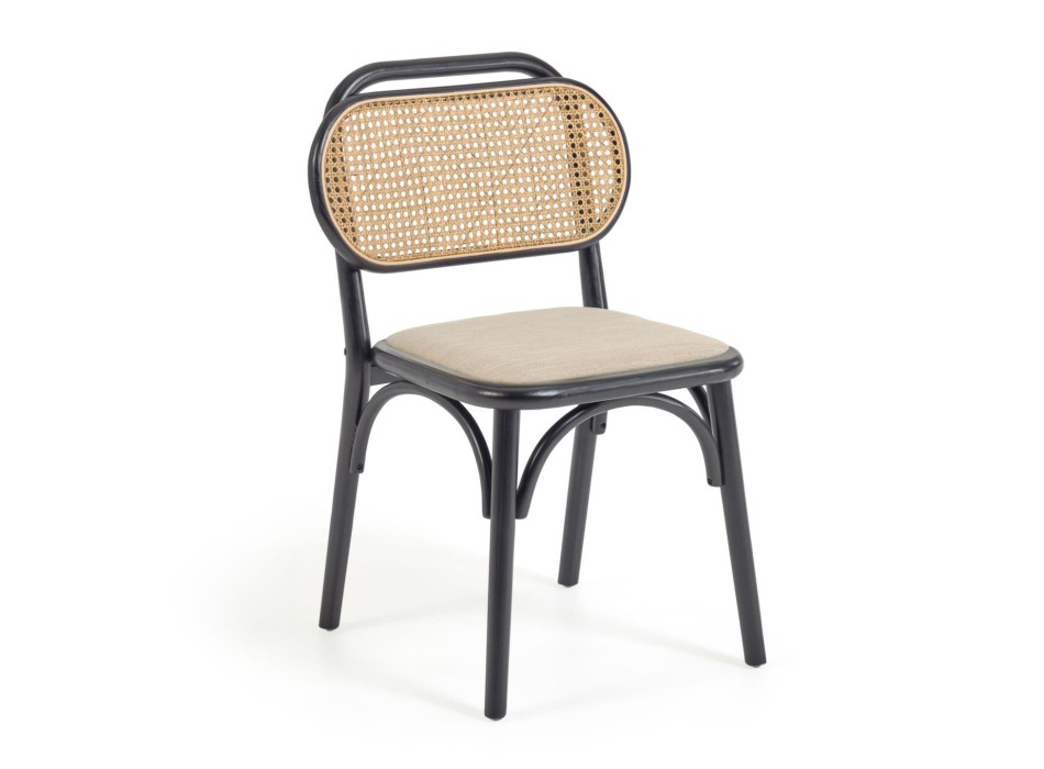 Silla Doriane en madera maciza de olmo lacada en negro y asiento de tela