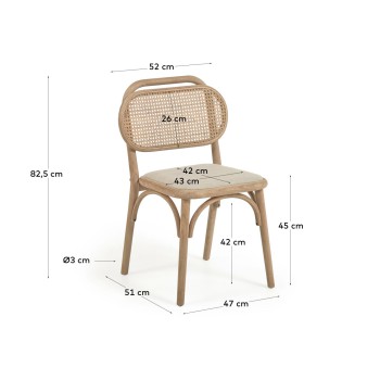 Silla Doriane en madera maciza de roble con acabado natural y asiento de tela.