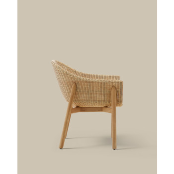 Silla Galea en madera maciza de teca y ratán sintético 100% certificado FSC.