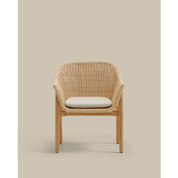 Silla Galea en madera maciza de teca y ratán sintético 100% certificado FSC.