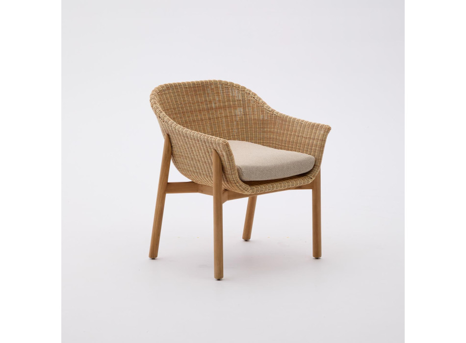 Silla Galea en madera maciza de teca y ratán sintético 100% FSC