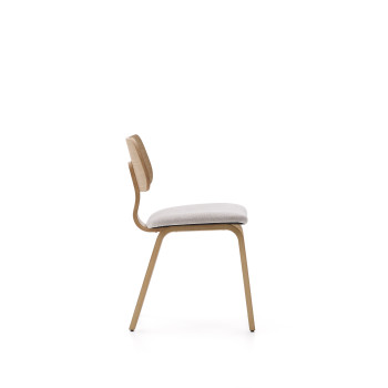 Silla Gena en chapa de roble y chenilla beige