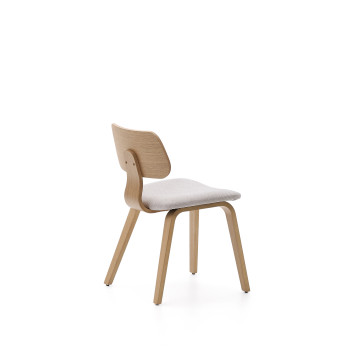 Silla Gena en chapa de roble y chenilla beige