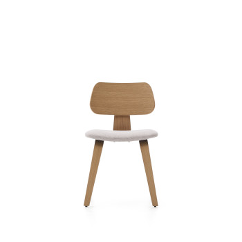 Silla Gena en chapa de roble y chenilla beige