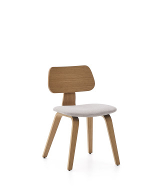 Silla Gena en chapa de roble y chenilla beige